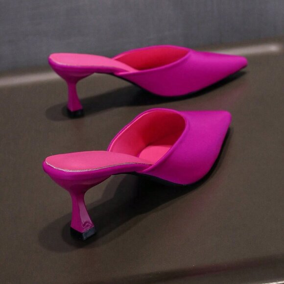 Hot Pink Elegant Women's Pointed Toe Slip-On High Heel Sandals - Picture 5 of 5